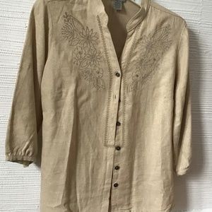 Linen 3/4 sleeve embroidered shirt